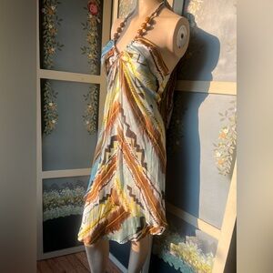 🎈HOST PICK🎈Donna Ricco 100% Silk Halter Dress with Wooden Beads